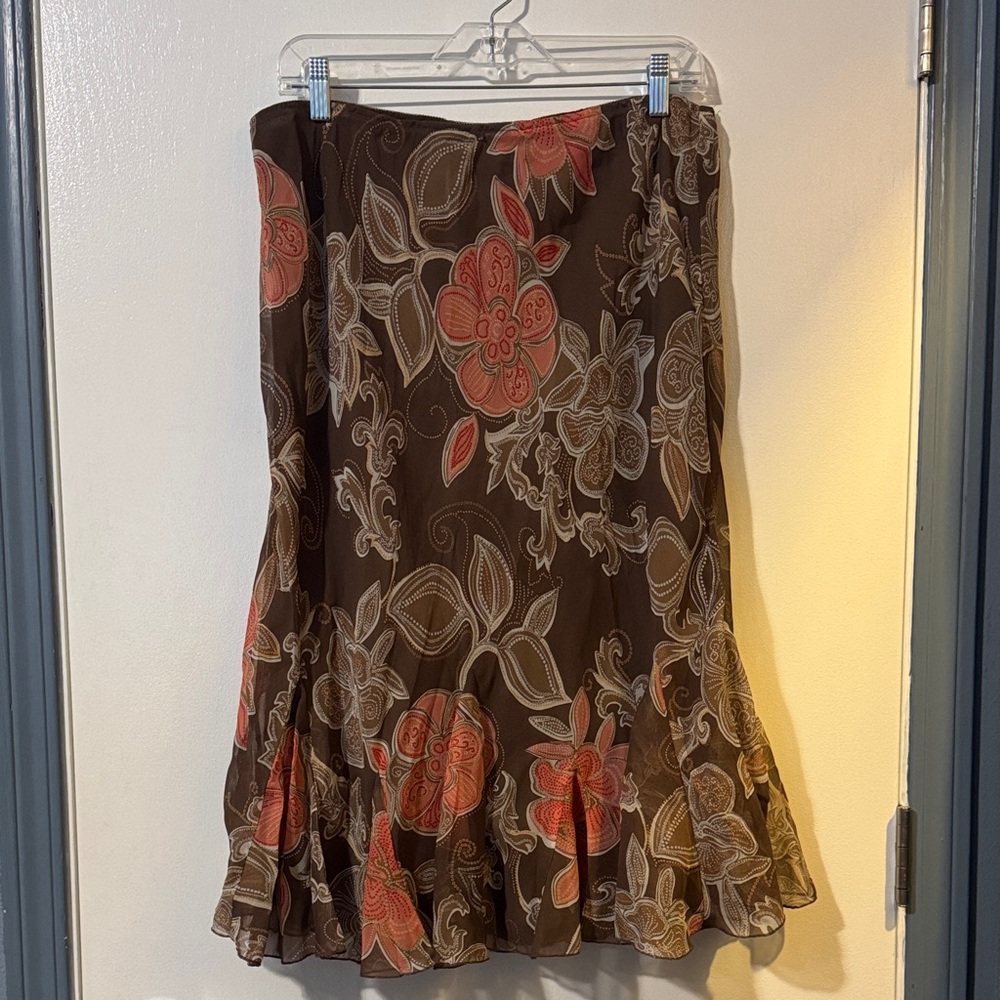 East 5th Brown and Red Floral A-Line Skirt